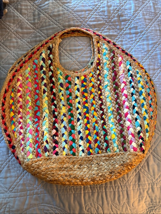 Antik Kraft Handbags - Multicolor Braided Round Straw Tote Bag